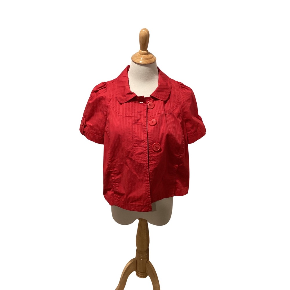 Style & Co Petite Red Striped Button Front Cropped Jacket Size‎ PL